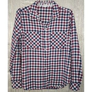 Forever 21 Preppy Country Western Pearl Snap Plaid Shirt Red Navy Women - Med